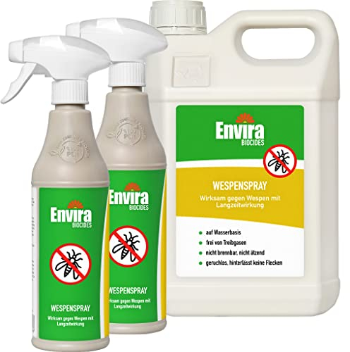 Envira Wespen Abwehrspray 2 x 500 ml + 5 Liter - Wespen vertreiben - Spray mit Langzeitwirkung gegen Wespen - Mittel gegen Wespen für Wohnung, Dachboden, Garten - Effektive Wespen-Abwehr