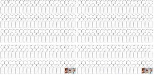 Kurtzy Porte Cle Photo Personnalisable Neutre (Lot de 100) – 5,4 x 3,4 cm - Porte Clé Photo Transparent avec Anneau pour Photos Double Face
