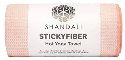 Shandali Hot Yoga Towel - Stickyfiber Yoga Towel - Mat-Sized, Microfiber, Silicone Backed, Super Absorbent, Anti-Slip, 24 x 72 - Bikram Yoga - Exercise, Fitness, Pilates - Sakura Pink