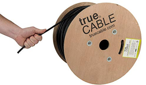 TRUE CABLE Cat6 Direct Burial Outdoor Bulk Ethernet Cable, Shielded F/UTP, 1000ft, Black, 23AWG Solid Bare Copper, Heavy Duty Outdoor, Waterproof, UV, 550MHz, PoE++ 100W (4PPoE), ETL Listed