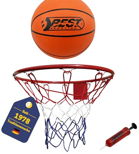 BEST SPORTING Basketballkorb Outdoor Wandmontage Ø 45 cm – Stabiler Stahlkorb mit Netz – Optional mit Ball & Pumpe – Für Kinder & Erwachsene – Basketball Korb für Garten & Hof