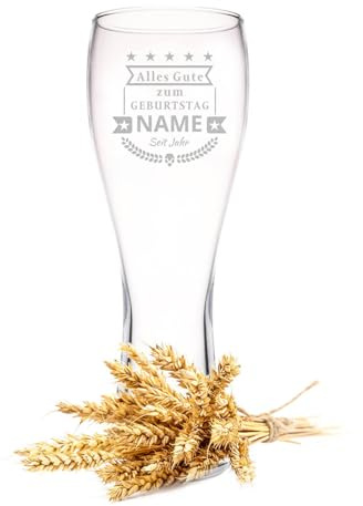 GRAVURZEILE Leonardo Weizenglas mit Gravur - Alles Gute zum Geburtstag - Personalsisiert mit Namen & Jahr - Geburtstagsgeschenk für Papa im Geschenkkarton - Geschenk für Männer - 500 ml