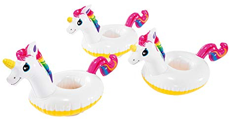 Intex 57506NP - Aufblasbarer Getränkehalter Einhorn, 3 Stück, Vinyl, Weiß, 38x17x20 cm