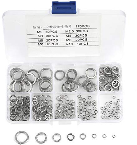 Metallreiniger-Set, M2-M10 Edelstahl SS304 Federscheibe Sortiment Kit mit dem Kasten (180pcs / box)