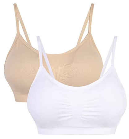 Vertvie Dam stretch utan bygel, push-up-, yoga-, sport-bh, uppsättning för fitnessträning, stoppning, 2-pack / 3-pack, Vit + hudton, S