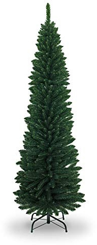 2,1 m schmaler Weihnachtsbaum, künstlicher grüner Bleistiftbaum, 625 Spitze Spitzen, Metallständer, Ferienhausdekoration