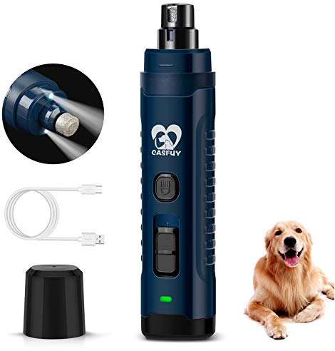 Casfuy Krallenschleifer für Hunde mit 2 LED-Leuchten - 4,8 V Super leistungsstarker elektrischer Krallenschneider mit 2 Geschwindigkeiten für mittelgroße Hunde, leise wiederaufladbare Pfotenwerkzeuge