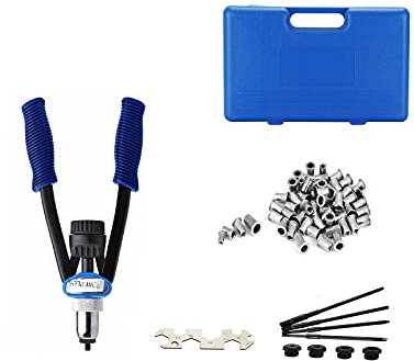 Nietmutternzange,Profi Nietzange,Nietenzange Set,Gewindenieten Zange,Popnietzange,Blindnietzange,Nietzange,Hebel Nietmutternzange,inkl 150 Nietmuttern M5 M6 M8 M10 M12 für Automobile und Möbel