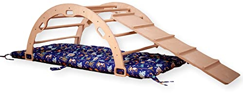 Kletterbogen | Montessori Kletterbogen | Bogen mit zweiseitiger Leiterrampe & Kissen | Kletterbogen aus Holz | Kletterwand für Kinderzimmer | Klettern inkl. Rampe und Kissen für Kletterbogen