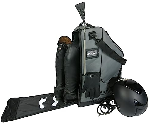 Driver13 Riding Boot Bag Deluxe with Helmet Compartment, Bag for Riding Boots up to 60 cm, Shoulder Strap, Gray, 35 x 30 x 60 cm