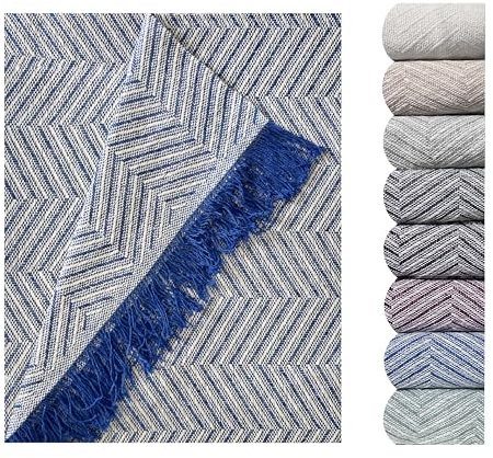 GFD Textiles - Colcha Multiusos Espiga Azul (125x180 cm) – Manta Sofá Individual, Cubrecama Algodón | Protector Sofá & Plaid Decorativo para Cama Pequeña