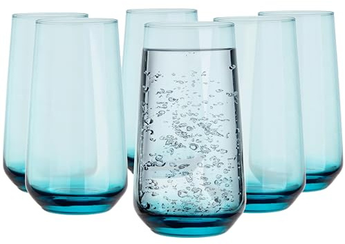 Glasmark KROSNO 1992 Juego De 6 Vasos Altos Para Cócteles 430 ml En Vidrio Alto Brillo Agua Zumo Long Drink Turquesa Sunset