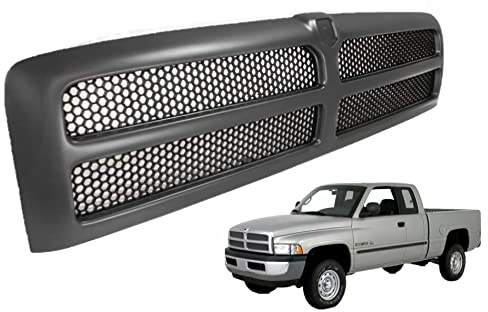 Front Grille Assembly Compatible With Dodge Ram 1500 Grill 1994-2002 / Ram 2500 3500 1994-2001 With Black Frame Shell With Black Honeycomb Mesh Insert (Except Sport Package)