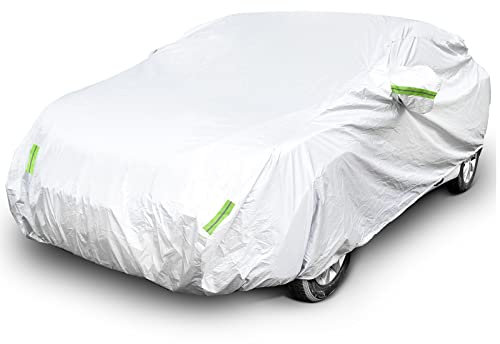 Haipky Universal Car Cover 190T Full Waterproof Breathable Scratch Rain Snow Heat Resistant with Mirror Pocket & Reflective Strips (For Sedan 157 to 169 inch)