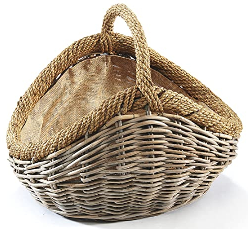 Kobolo Kaminholzkorb Holztrage Holzkorb für Kaminholz -Rattan- mit abnehmbarem Stoff aus Jute