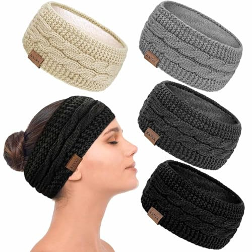 Kavya Stirnband Winter Ohrenwärmer Damen, Gestricktes Haarband Verdicken Haarreifen Elastisches Kopfband für Haarschmuck Mädchen Outdoor Workout Yoga Skifahren
