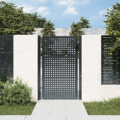 Festnight Gartentor Stahl Metalltor Anthrazit 105 x 175 cm Gartentor Abschließbar Wetterfester Zauntor Gartentor Tür Gartentür Zauntür Hoftor Tür Tor Gartenpforte