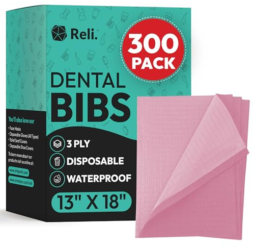 Reli. Pink Dental Bibs (300 Pack) | 13x18 Dental Bibs Disposable for Patients, Dentists | 3-Ply Waterproof, Disposable Sheets for Medical Tray Cover, Nail Mat, Tattoo Shop
