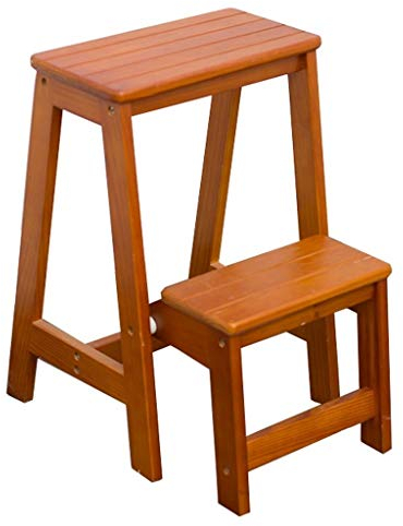Klappbarer Tritthocker Holz 2 Stufen | Trittleitern, leicht und faltbar, für Erwachsene, Kinder, ältere Menschen – Zuhause, Küche, Loft, Camping – 150 kg Tragkraft, Walnuss