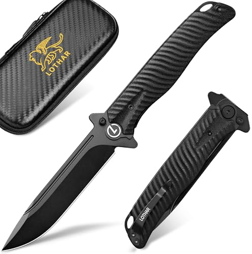 LOTHAR PHOENIX Pocket Knife, Tactical Pocket Knife for Men, 4 D2 Steel Blade Folding Knife with Clip, Flipper Assisted Opening and Black G10 Handle, Survival Knife Gifts for Men