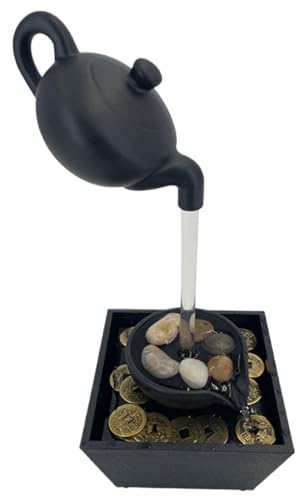 Floating Teapot Fountain 11 Inch USB and Battery Powered Water Fountains Indoor with LED Light and Pebble Decor Tabletop Fountain Ornaments,Tabletop Fountains