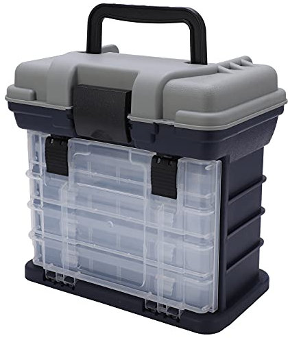 Natudeco Tragbarer Angelkoffer, 4-lagig, große Angelausrüstungsbox mit Kunststoffgriff, Karpfen-Angelkoffer, Werkzeuge für das Angeln im Freien