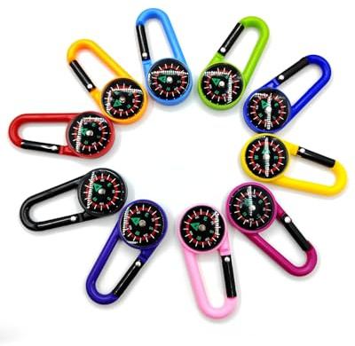 ZAMXHUG kompass schlüsselanhänger - 10 pcs kompass anhänger,Kompass Schlüsselanhänger Bunte Karabiner Kompass Kunststoff Kompassclips Taschenkompass Gürtelclips Für Outdoor Camping Party Spielzeug
