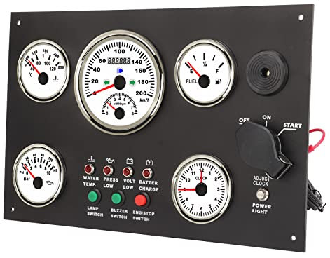 Akozon Tableau de Bord de Moteur Marin avec Rétroéclairage Rouge de Haute Précision pour Bateaux, Camping-Cars, Yachts (12V)