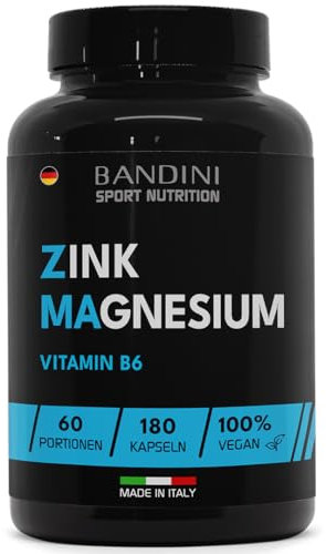 Bandini® Zinc Magnesio Ultra 180 Cápsulas (para 60 días) | Suplemento de Zinc, Magnesio y Vitamina B6 | Energía, Recuperación y Masa Muscular | Reduce el Cansancio y la Fatiga | Para Hombres y Mujeres