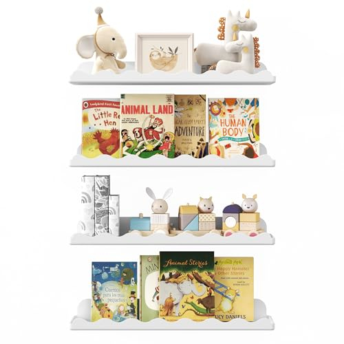 Lifewit 15 Cloud Floating Shelves for Wall, Plastic White Nursey Shelves, Kids Bookshelf, Toy Storage for Baby/Toddler/Girls/Children's Bedroom, Bathroom, Living Room, 4 Pack White