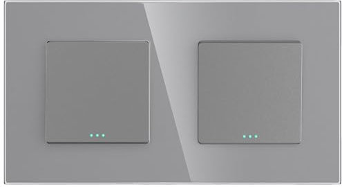 PULSAR Lichtschalter Unterputz Doppelt Glas Doppelschalter Grau 2 Fach UP Ein-/Ausschalter mit Kreuzschalter 4mm gehärtetes Glas Schalter Wandschalter Ein-Ausschalter/Kreuzschalter Kombination