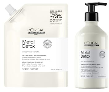 L'Oréal Professionnel Pack sostenible Champú Metal Detox, Para cabello dañado y/o teñido, Color duradero y brillante, Cabello más fuerte, sin rotura, Serie Expert, Champú 500 ml + Recambio 500ml