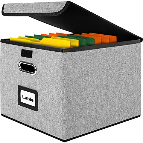 Okydoky Ablageboxen mit Deckel,A4 Hängemappenbox aus Faserplatte und Papier in stilvoller Leinenoptik, Geeignet für Haus und Büro, und Datei Ablageboxen(Gray)