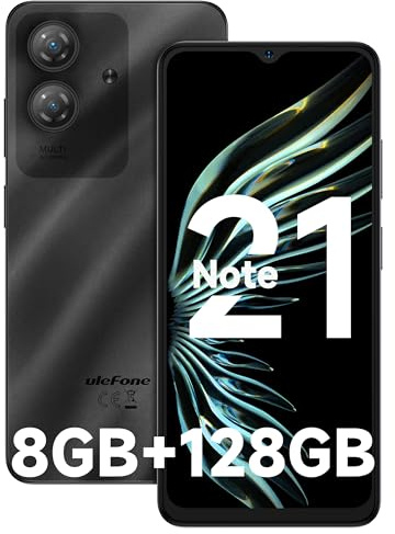 Ulefone Note 21 Handy Android 14, 8GB RAM+128GB ROM/SD-1TB, 6.56 HD+ Octa Core, 5000mAh Akku, 13MP+8MP Kamera Smartphone Ohne Vertrag Widevine L1 Dual SIM 4G/Fingerprint/Face ID/GPS/OTG/FM Schwarz