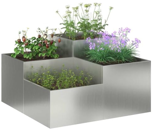 vidaXL Gartenblumentopf Silber 80 x 80 x 48 cm Verzinkter Stahl | Hergestellt aus galvanisiertem Stahl, damit es lange hält, Hilft den Wurzeln, stark und gesund zu wachsen,
