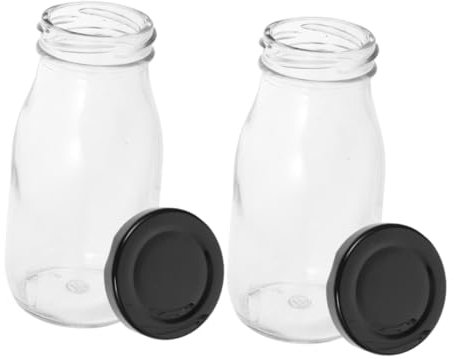 Gatuida 2piezas Botellas De Vidrio Para Leche Con Tapa De Rosca Reutilizables Para Almacenamiento De Leche Yogur y Zumo Botellas De Vidrio Pequeñas Para Beber
