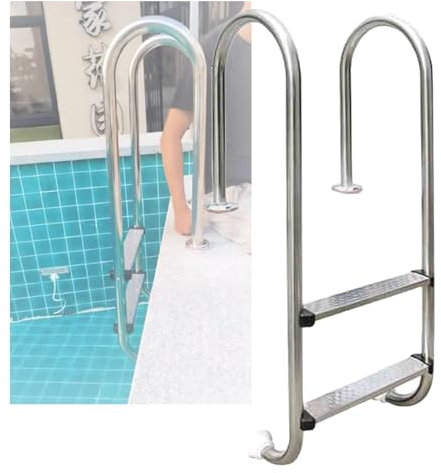 KZKZK Poolleiter, in den Boden eingelassene Edelstahlstufen, mit 2 Stufen und Handlauf, einfaches EIN- und Aussteigen for Open-Air-Badewasserparks(2-steps1.2mm)