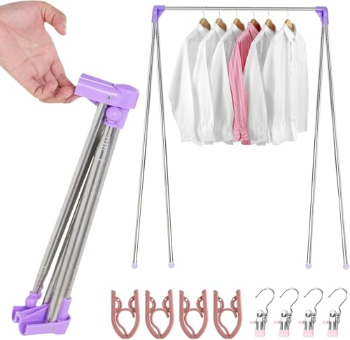 SANTUO Tragbarer Kleiderständer Klappbar,Wäscheständer,Tragbarer Wäscheständer aus Edelstahl, 34-78 cm einziehbarer faltbar Wäscheständer für Camping, Reisen, Outdoor, Wäscherei zu Hause usw (Pink)