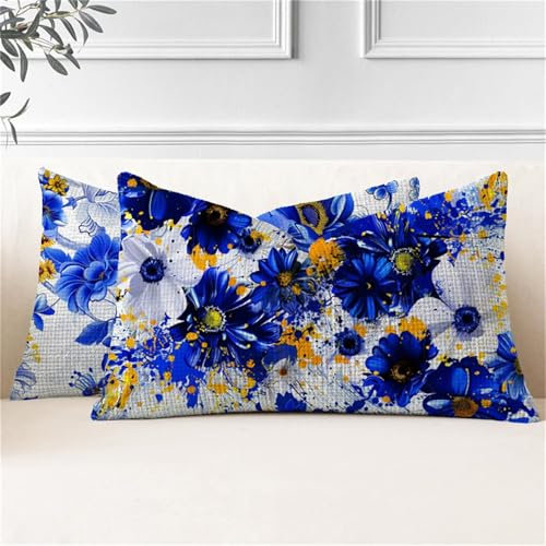 Funda Cojin 40x60, Juego de 2 Cojines Exterior Azul Fundas Cojines Rectangulares Crisantemo Funda Almohada Impermeable, Cogines Sofá con Cremallera Invisible para Sala de Estar Jardín Coche J2-881