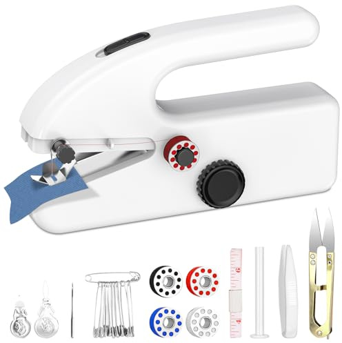 Onherm Máquina de Coser Eléctrica Portátil, Mini Máquina de Coser 2 Modos con Aguja e Hilo, FáCil de Usar, Para Principiantes y NiñOs, Aplicable a Ropa, Cortinas