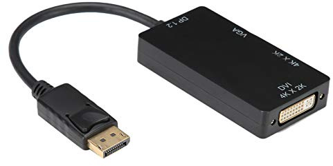 Denash DisplayPort to Cable High Definition/VGA/DVI Converter pour L'adaptateur Noir de L'ordinateur Portable / 4k / 1080p pour Le Divertissement Domestique
