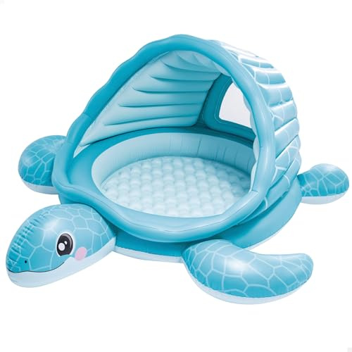 Intex Centro de Juego Hinchable, Diseño Tortuga Azul, 218x206x97 cm, Capota para el Sol, 100 Pelotas Multicolor, Ventana Transparente, Parche reparación, Piscinas para niños (48677)