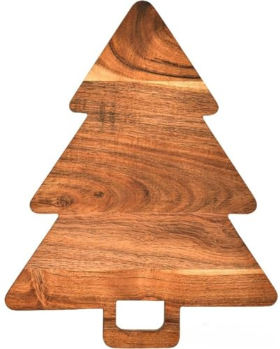 Wodsty Schneidebrett aus Akazienholz, doppelseitig, Weihnachtsbaumform, zum Schneiden von Obst, Pizza, Servieren, 35 x 18 x 1,5 cm, Braun