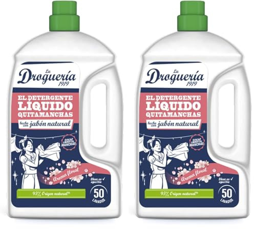 LA DROGUERIA - Detergente Líquido Quitamanchas 2.27 L – Eficaz en Agua Fría – Con Jabón Natural – Sin Colorantes – Apto para Pieles Sensibles (Paquete de 2)