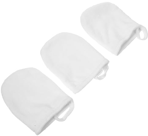 HEALLILY Lot de 3 gants de nettoyage du visage épais blancs pour un démaquillage en douceur, tampons en coton doux réutilisables pour les soins de la peau et le nettoyage quotidien du visage