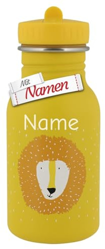 Trixie Kinder Trinkflasche mit Gravur, Löwe Mr. Lion, mit Namen graviert - 350 ml Edelstahl, matt, rund, modern - für Kita Schule Reisen, Geschenk zum Geburtstag Ostern Weihnachten