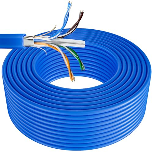 MEIPEK Cat6a Cable Ethernet 75 Metros, Cable de Red Gigabit Alta Velocidad | 1Gbps 500MHz Cables Internet, FTP Blindado Azul Largo Granel Cables LAN para Rúter Switch Módem PS5