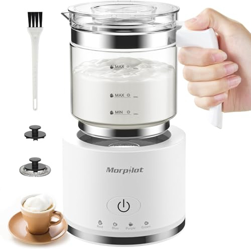 Espumador de Leche Eéctrico Blanco, 500 ml, Calentador de Leche 4 en 1 para Leche Caliente y Fría, Apto para Lavavajillas, Diseño Latte