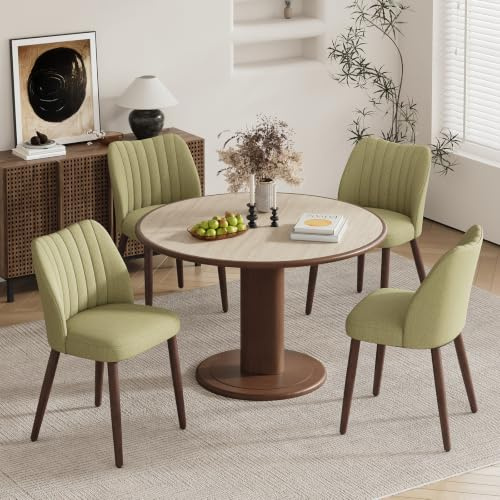 MALOL Lot de 4 chaises de Salle à Manger rembourrées en Tissu – Pieds en Bois Massif, Coussin d'assise épais et Patins antidérapants – Chaise de Cuisine Moderne au Design élégant,Couleur Vert