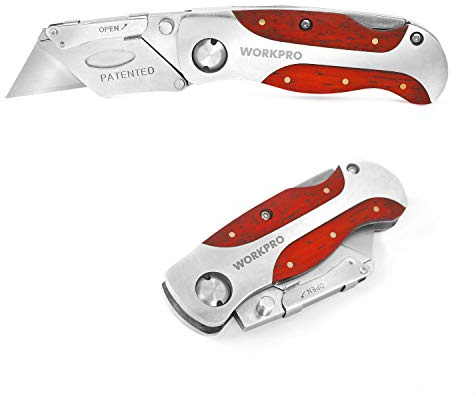 WORKPRO Quick-Change Utility Knife, Classical Retro Style Wood Grain Handle, Back Lock Folding Knife with Clip